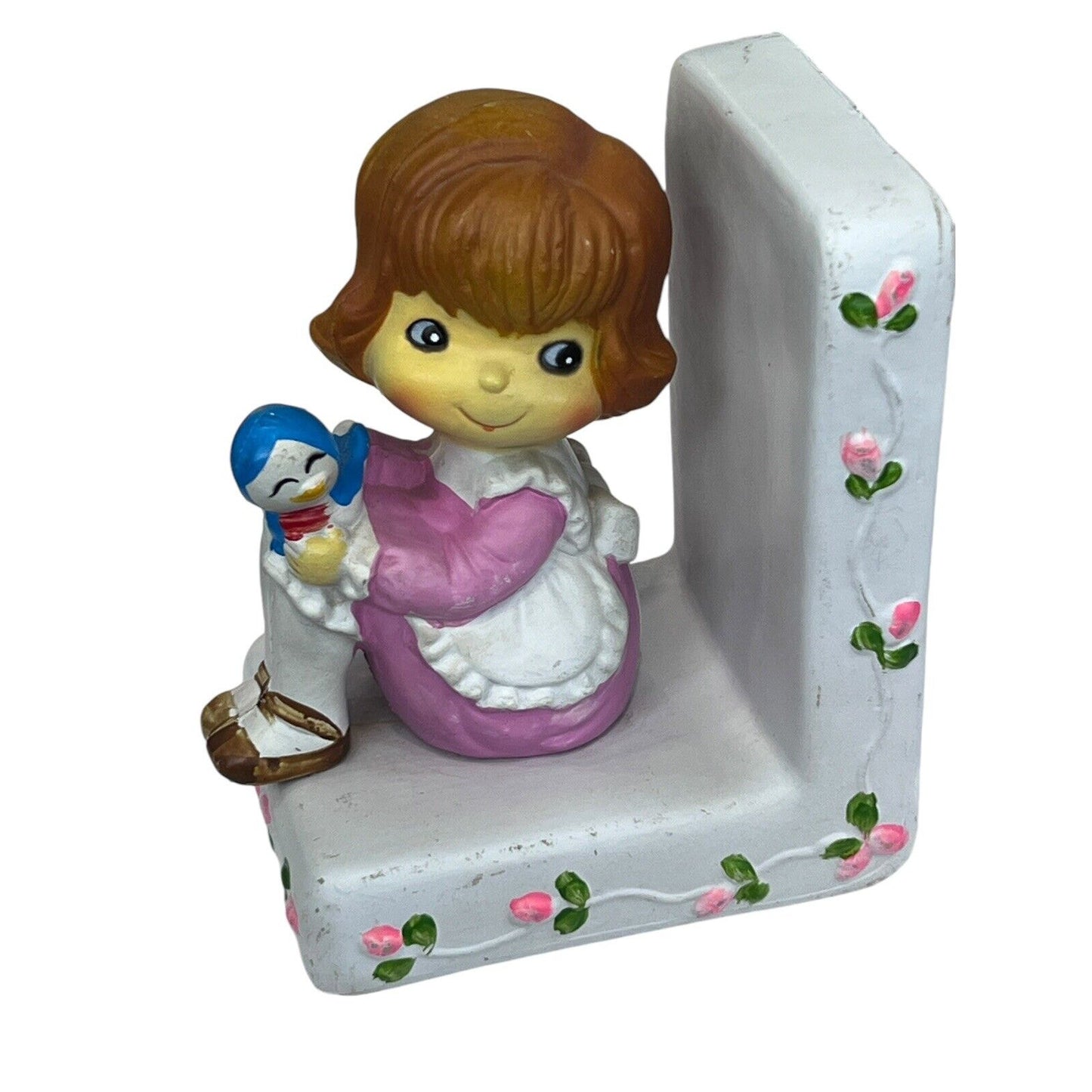 Vtg Kitsch 1970 Girl Bird Plastic Book End Hong Kong ONE SIDE ONLY