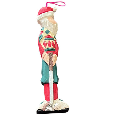 Santa Claus Golf Carved Wood Christmas Ornament Holiday Primitive Painted