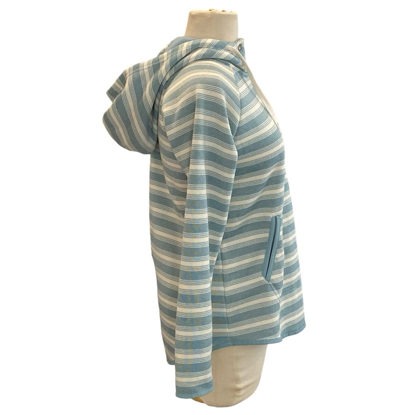Size Small Eddie Bauer Hoodie Women Shirt Blue White Striped Pullover Pocket