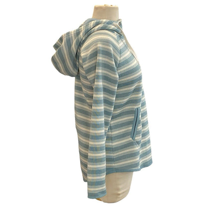 Size Small Eddie Bauer Hoodie Women Shirt Blue White Striped Pullover Pocket