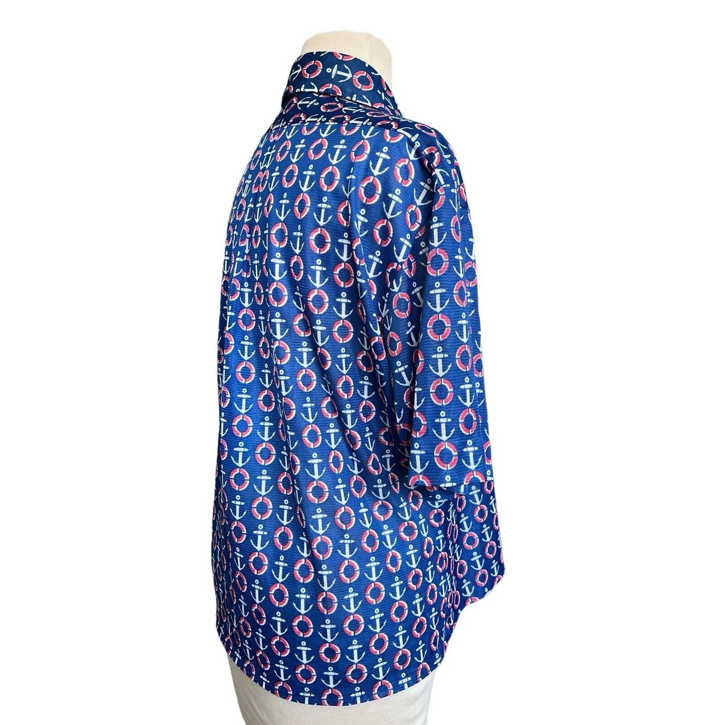 MARLBORO CLASSICS Womens Nautical Shirt Large Rare Vintage Button Down Polyester