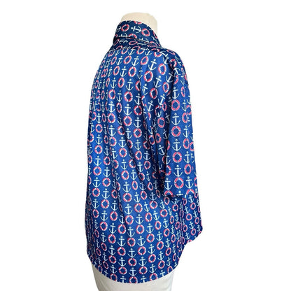 MARLBORO CLASSICS Womens Nautical Shirt Large Rare Vintage Button Down Polyester