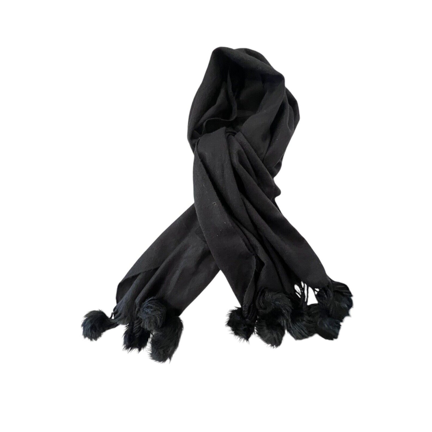 Chico Black Scarf Soft Pompoms Acrylic Large 24” Wide 72” Long