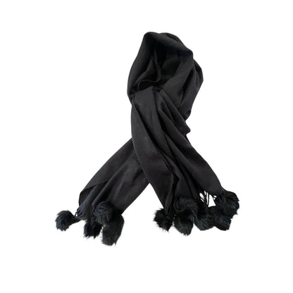 Chico Black Scarf Soft Pompoms Acrylic Large 24” Wide 72” Long
