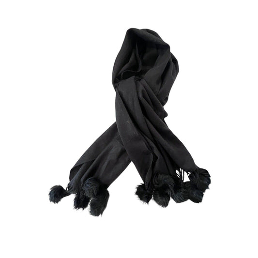 Chico Black Scarf Soft Pompoms Acrylic Large 24” Wide 72” Long
