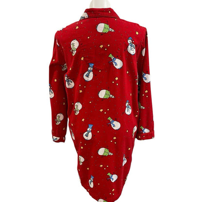 XL Charter Club Flannel Night Shirt Gown Red Snowman Long Sleeve Cotton Women