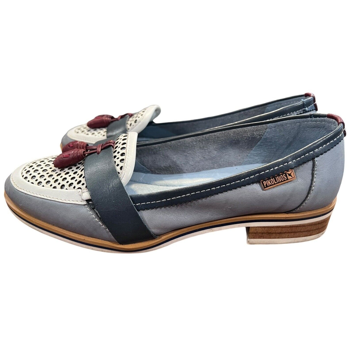 Size 6.5 7 (37) Women's Pikolinos Henares Loafer Blue Cream Tassel EUC