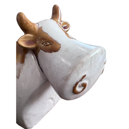 Cow Ceramic Glazed Planter Adorable Unique Brown White