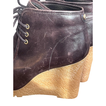 Size 7.5 Michael Kors Rory Wedge Booties Brown Leather Ankle Boots Lace Up