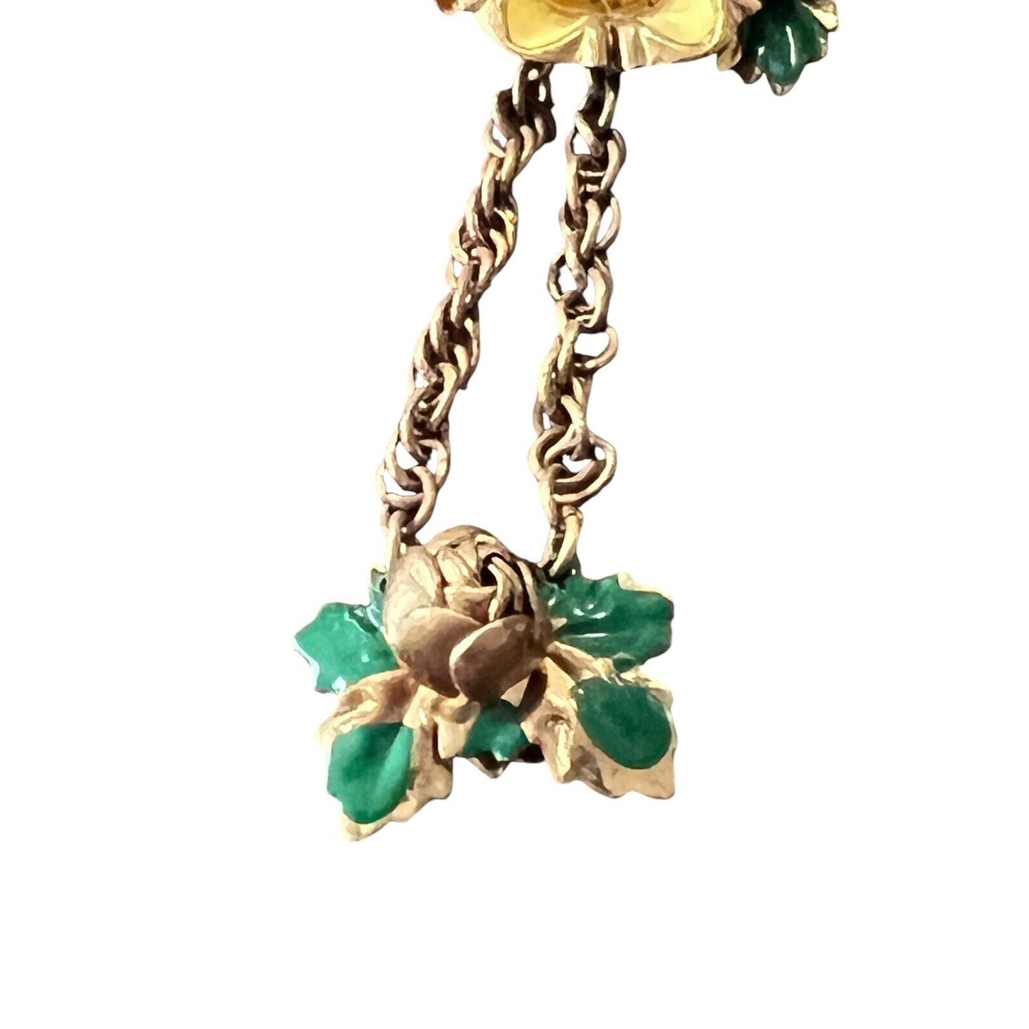 Gold Tone Yellow Flower Rosette Accent Dangle Brooch Pin Enamel