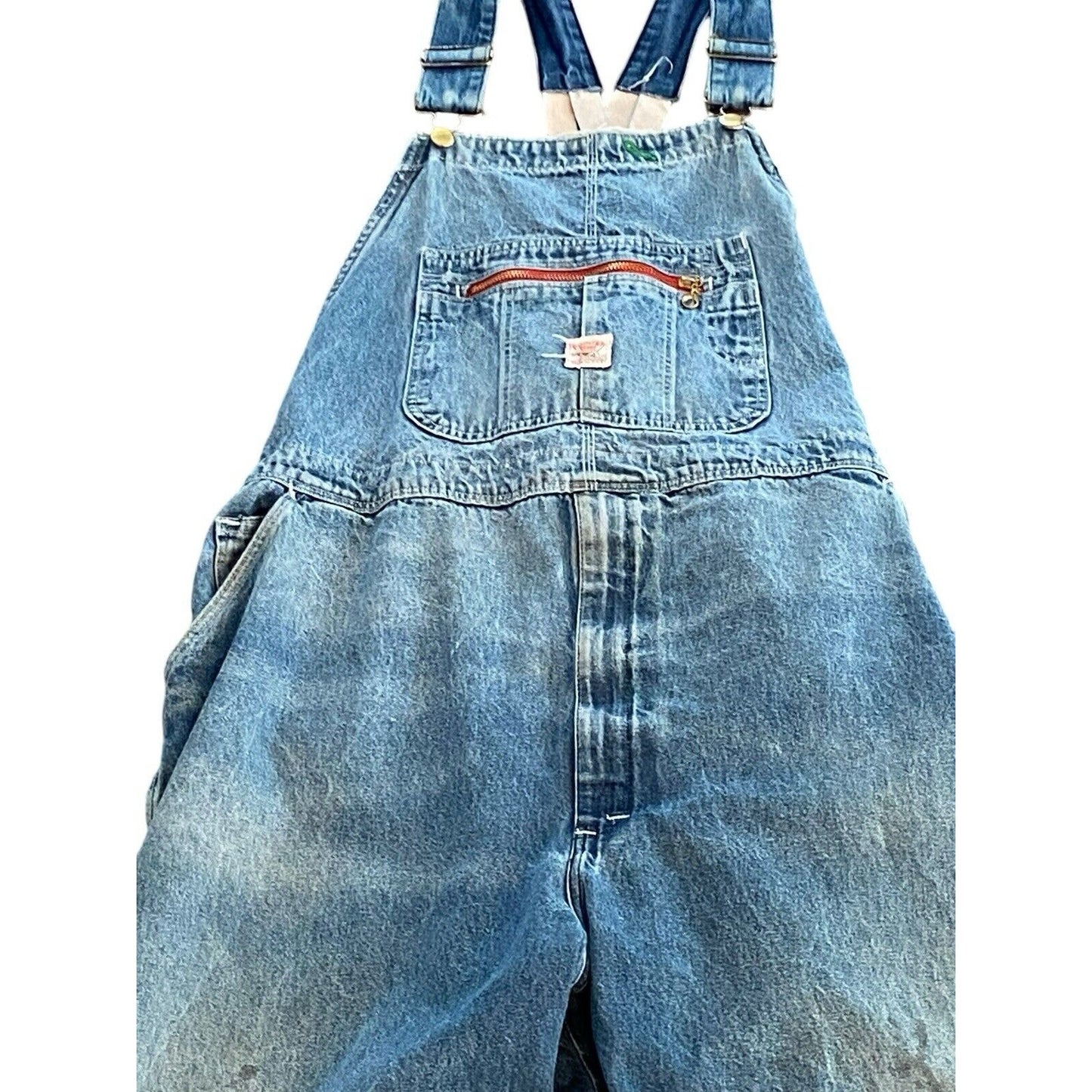 Vintage USA Pointer Low Back Bib Overalls Mens Distressed Worn 48 W 28 Inseam
