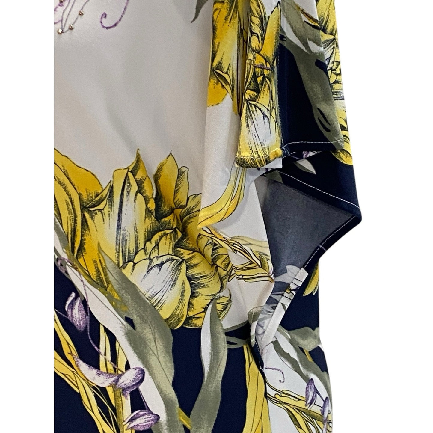 Size Small JM Collection Blue White Yellow Floral Studded Sheath Dress