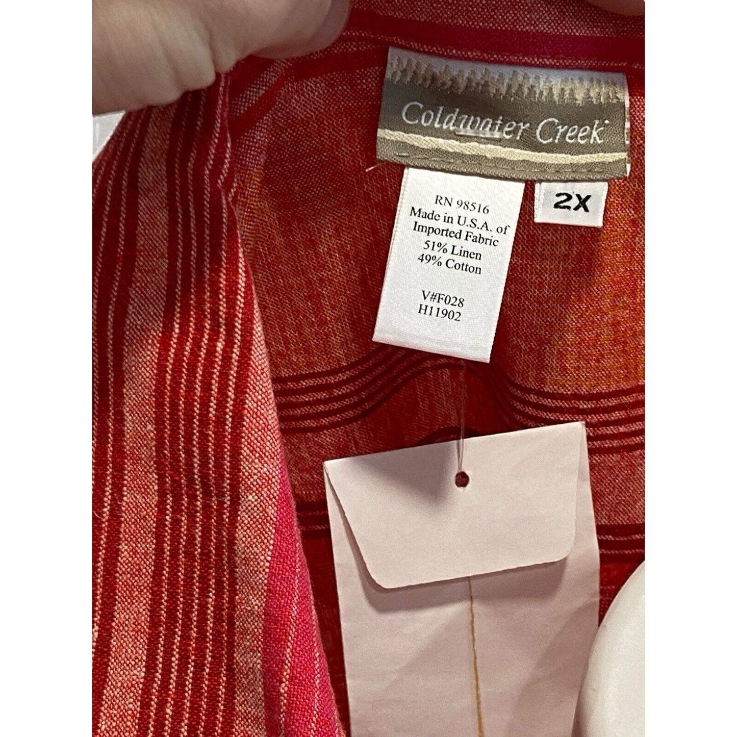 2X Coldwater Creek NWT Orange Striped Linen Blend Blazer Jacket Red Pink