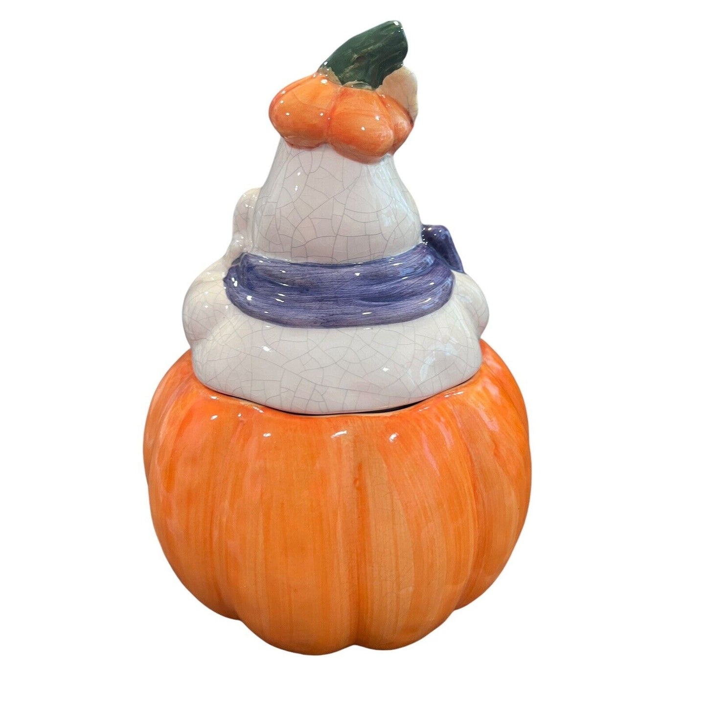 Ceramic Halloween Friendly Ghost Pumpkin Cookie Candy Jar Jack-o-lantern Pumpkin