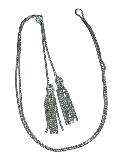 Sterling Silver Tassled Lariat Necklace Atasay Kuyumculuk Box Chain Adjustable Made in Turkey