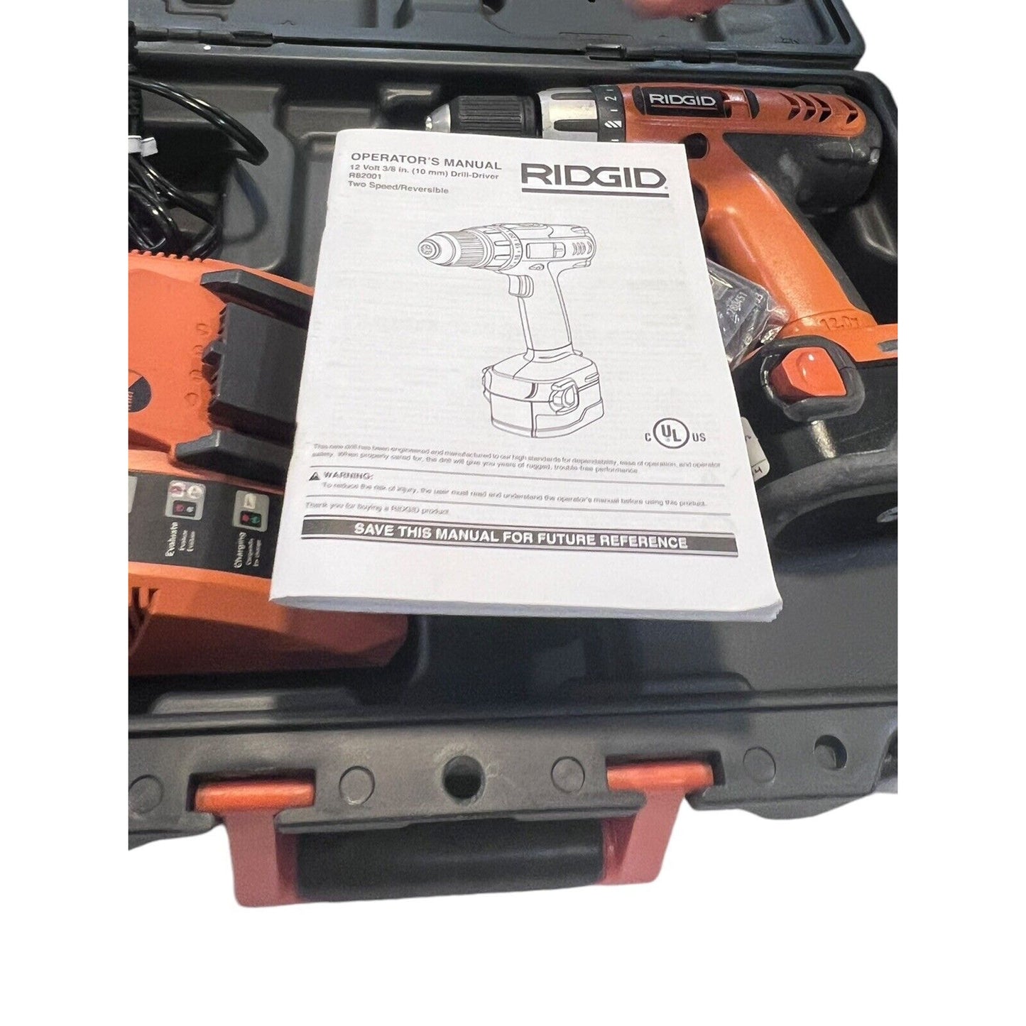 Ridgid 12V 3/8 in Cordless Drill R82001 Case 2 Batteries & Charger Tested More