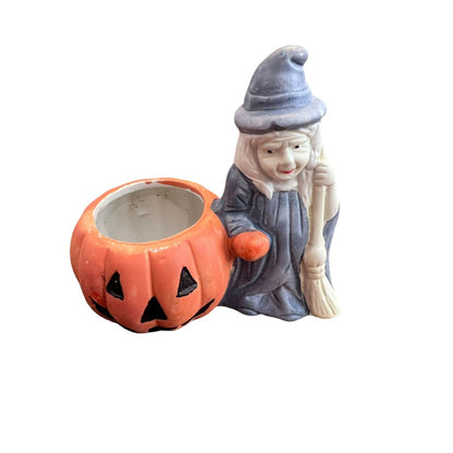 VTG HALLOWEEN Witch Jack O’ Lantern Tea light Holder Hand Painted