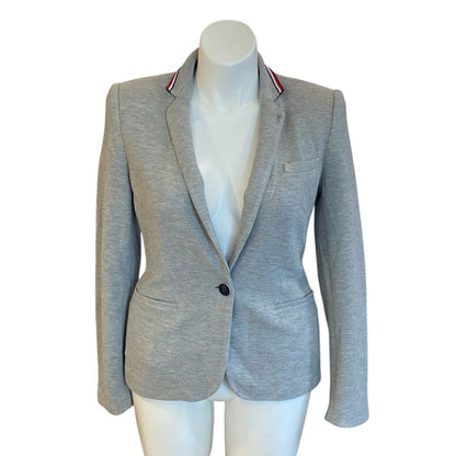 Tommy Hilfiger Gray Womans Single Button Elbow Patch Blazer Size 10 Great Detail