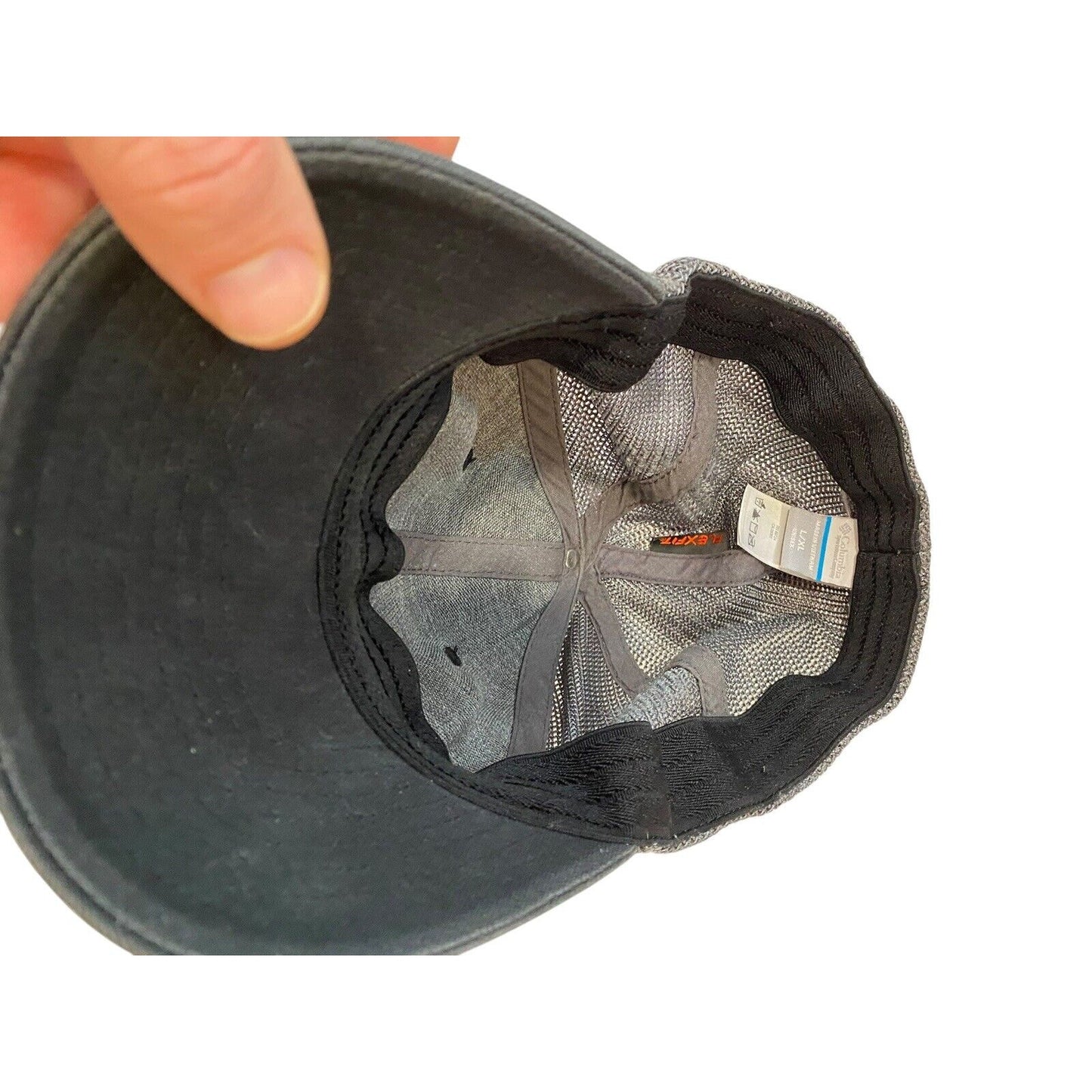 Columbia PFG Baseball Cap FlexFit American Flag Fish Black Gray L/XL Weathered