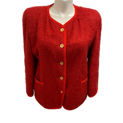 12 Rannoch Design Womens Blazer Jacket Christmas Red Wool Mohair Scotland Vtg