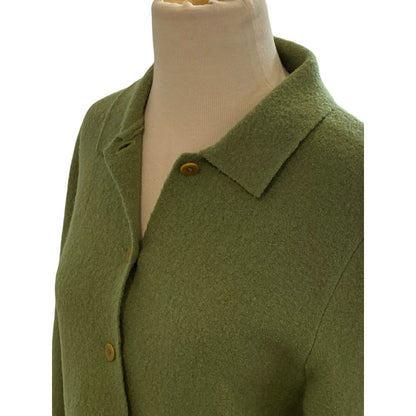 Eileen Fisher Green 109% Wool Button Down Jacket Womens Petite Small PS