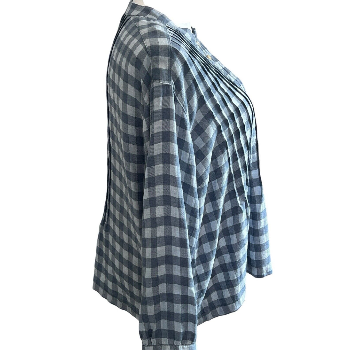 Wrap London Womens Blouse Top Size 14 Blue Check Pleated Tunic Balloon Sleeve