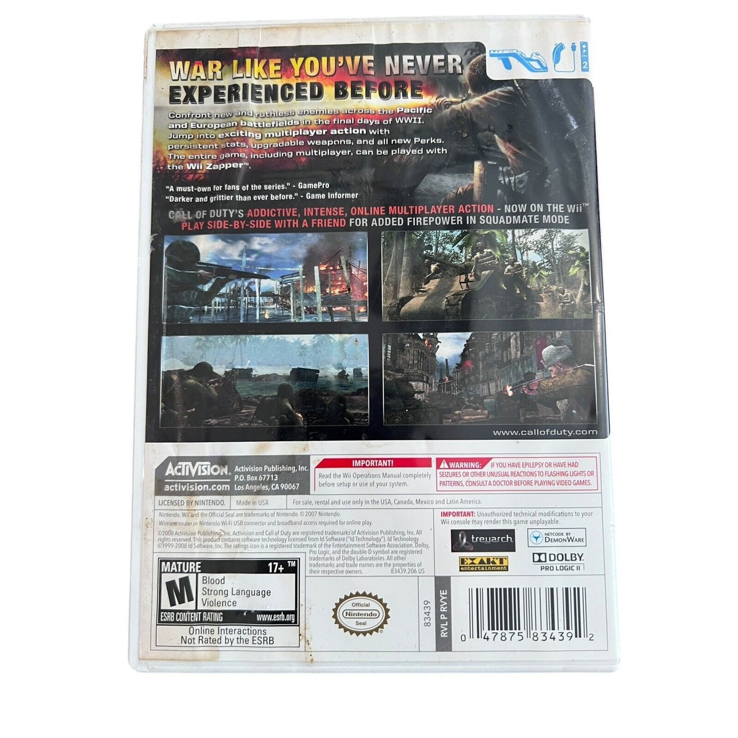 Call of Duty: World at War Nintendo Wii Game Complete With Manual Tested Works