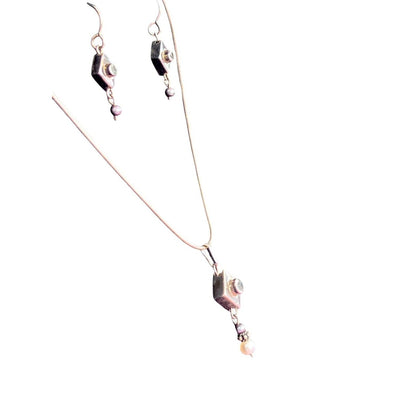 925 Sterling Silver CZ Pendant Necklace Dangle Earrings Set Faux Pearl