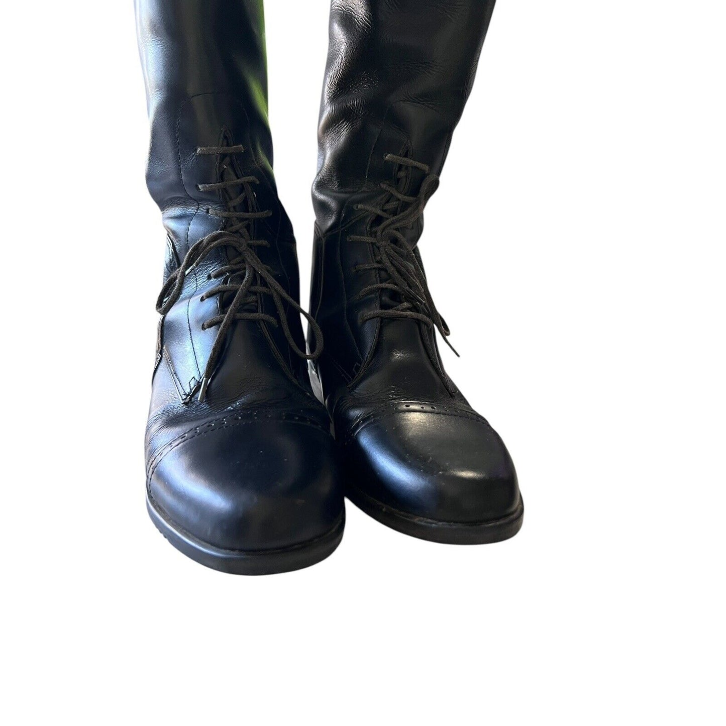 Amazonas Black Leather Lace Pull On Equestrian Riding Boots Size 7 R