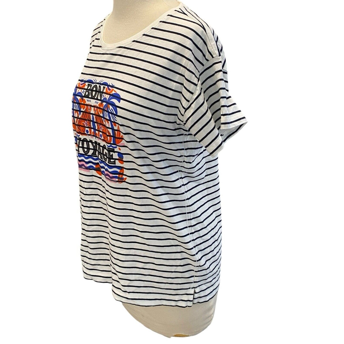 Size Small The Art Of Anthropologie T-shirt Bon Voyage Striped Graphic Shirt New