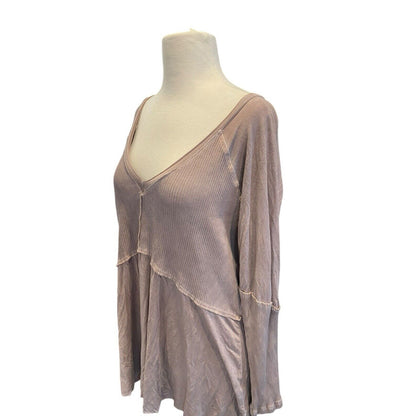 Size Medium POL Tunic Top Mauve Pink Boho V-neck Blouse Rustic