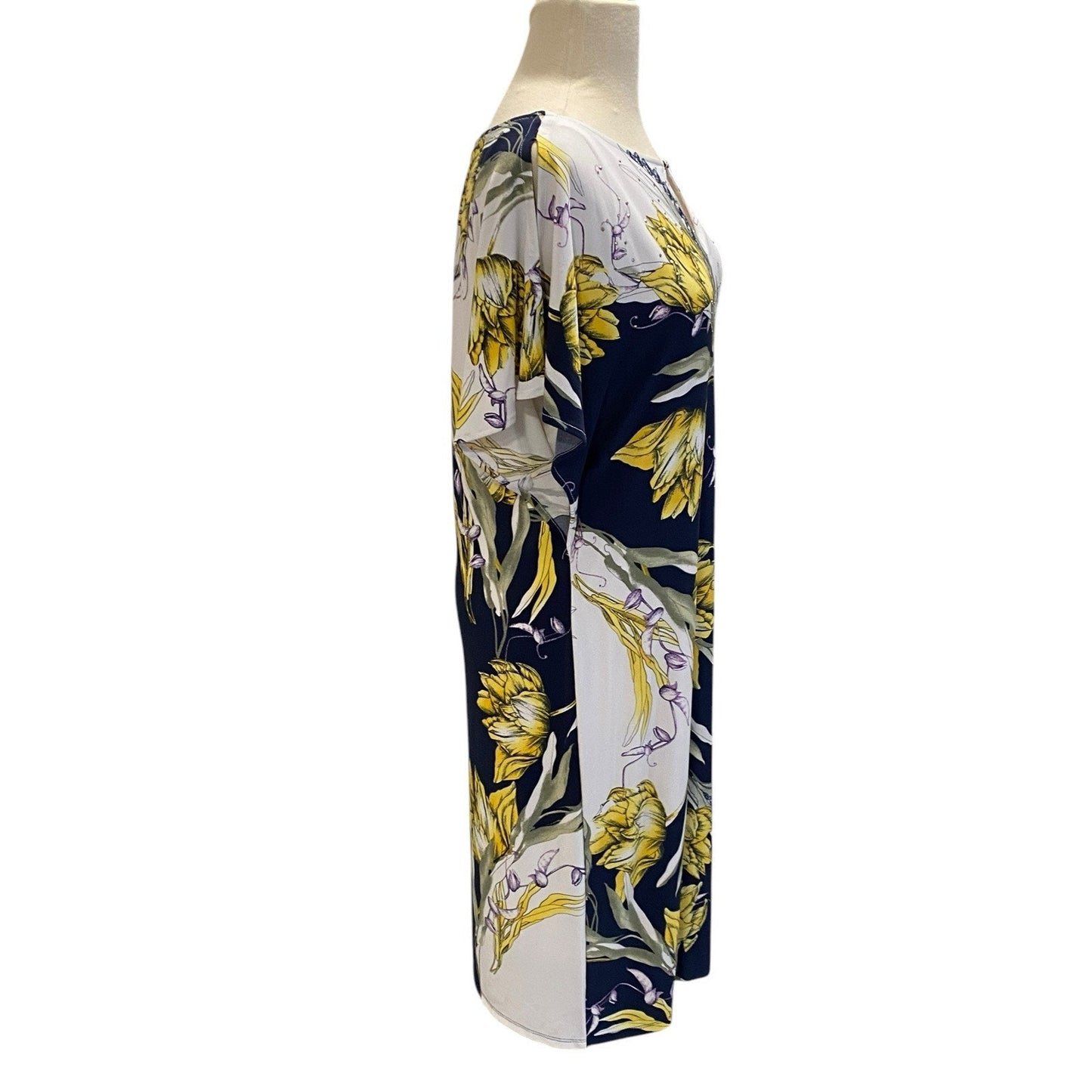 Size Small JM Collection Blue White Yellow Floral Studded Sheath Dress