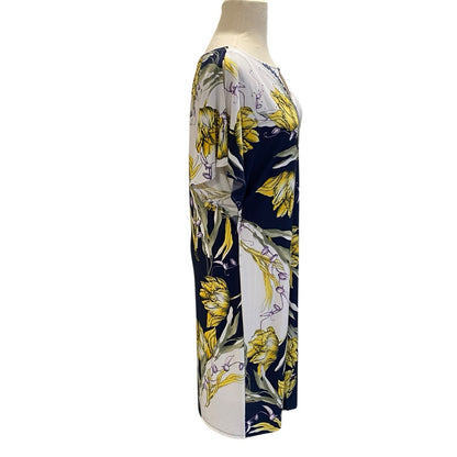 Size Small JM Collection Blue White Yellow Floral Studded Sheath Dress
