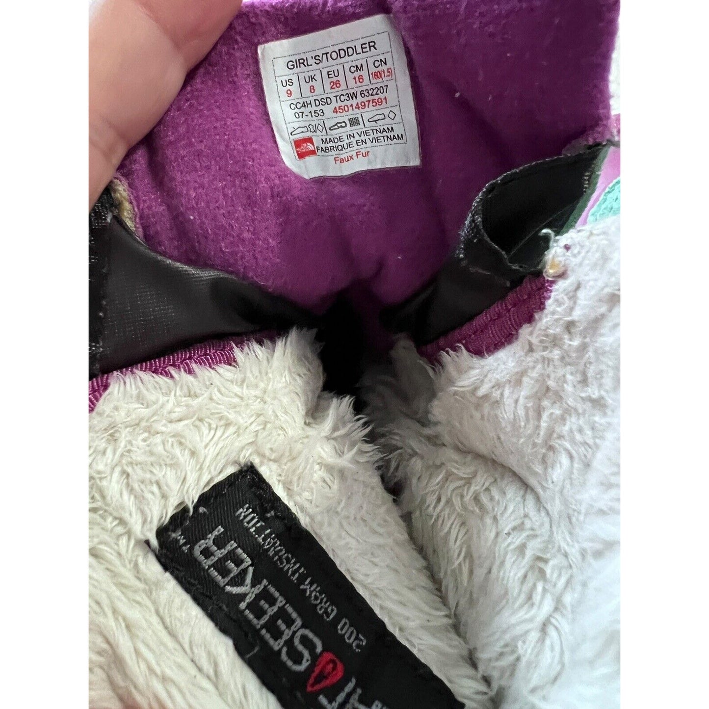 The North Face Toddler Alpenglow Snow Boots Purple Teal Waterproof Size 9