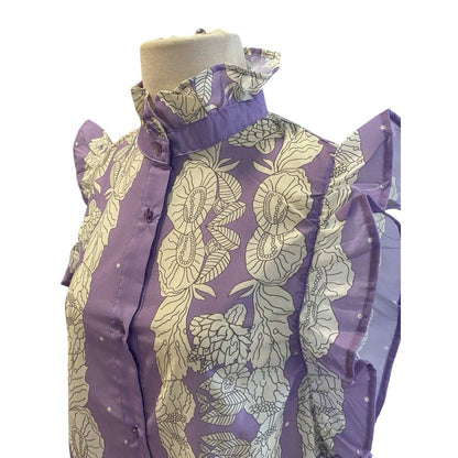 Small NWT Mazik Sleeveless Floral Ruffled Shirt Top Blouse Lavender