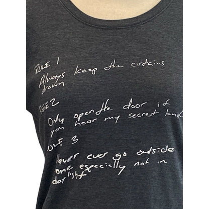 Stranger Things T-Shirt Women Size M Gray Rules Script Short Sleeve Round Neck