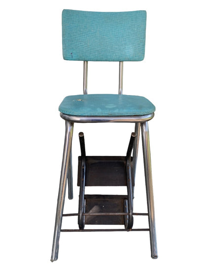 Vintage 1950s 3 Step Fold Down Step Stool Teal Sturdy Midcentury