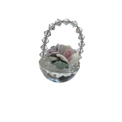 Miniature Crystal Basket Porcelain Roses Pink Purple Spring Easter