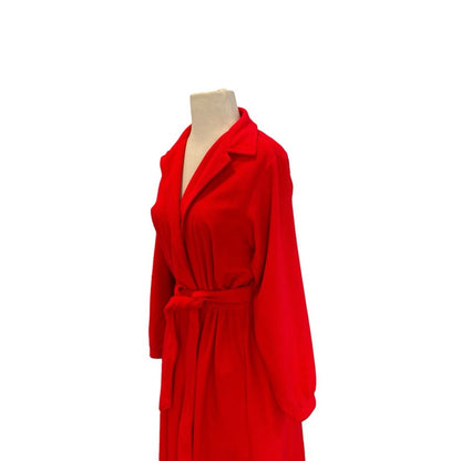 Vintage Bloomingdales Red Trench Style Robe Belt One Size Collared Shirt Style