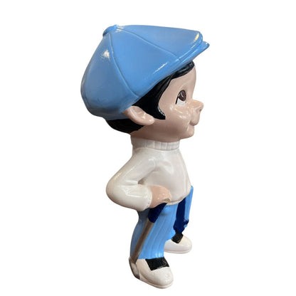 1970's Chalk Ware Boy Golfer Ceramic Mold Figurine Vintage Blue