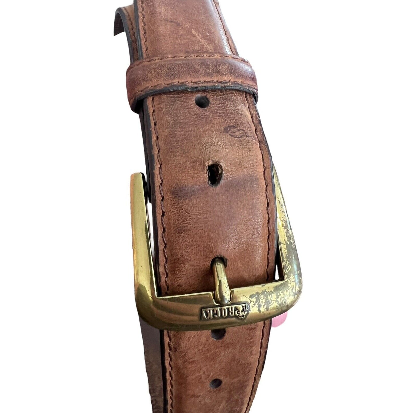 Size 36 Rocky Mountain Leather Brown Brass Buckle Worn Belt