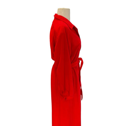 Vintage Bloomingdales Red Trench Style Robe Belt One Size Collared Shirt Style