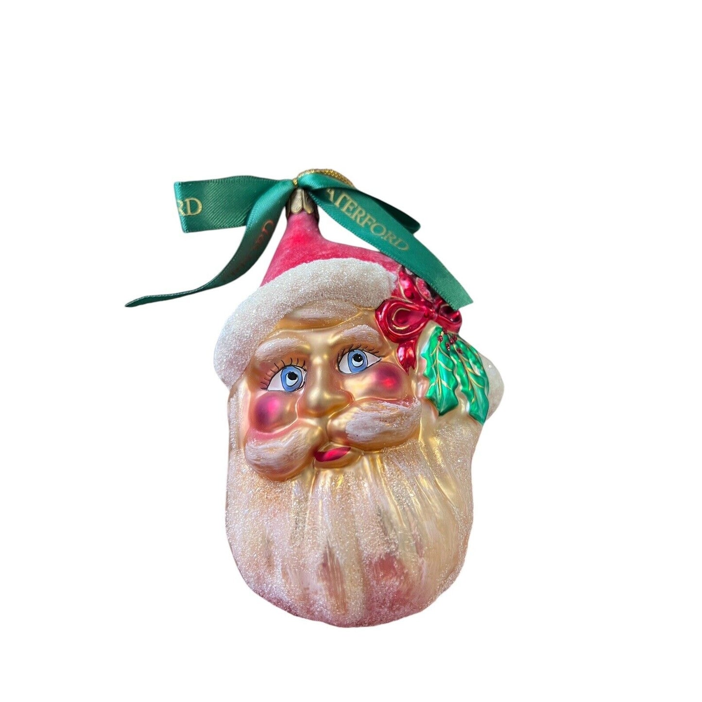 Waterford Christmas Santa Head Glass Ornament Hand Blown No Box Glitter
