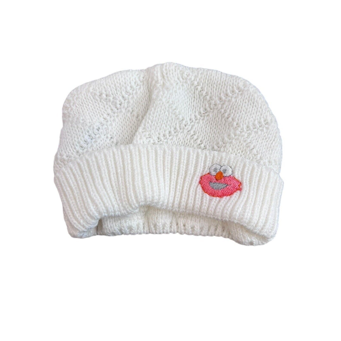 Vintage Elmo White Knit Baby Hat Beanie 0/9 Mos Sesame Street Acrylic