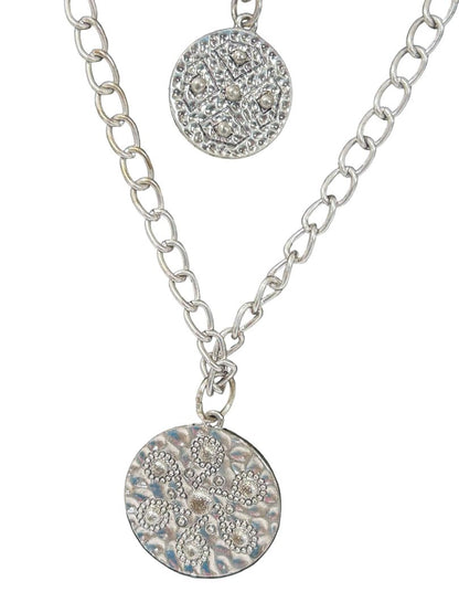 Layered Silvertone Medallion Necklace 20" Drop 14"