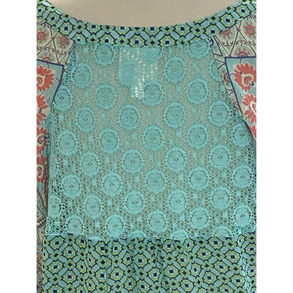 Size M Anthropologie Fig and Flower Floral Lace Boho Peasant Top Blouse Shirt Tu