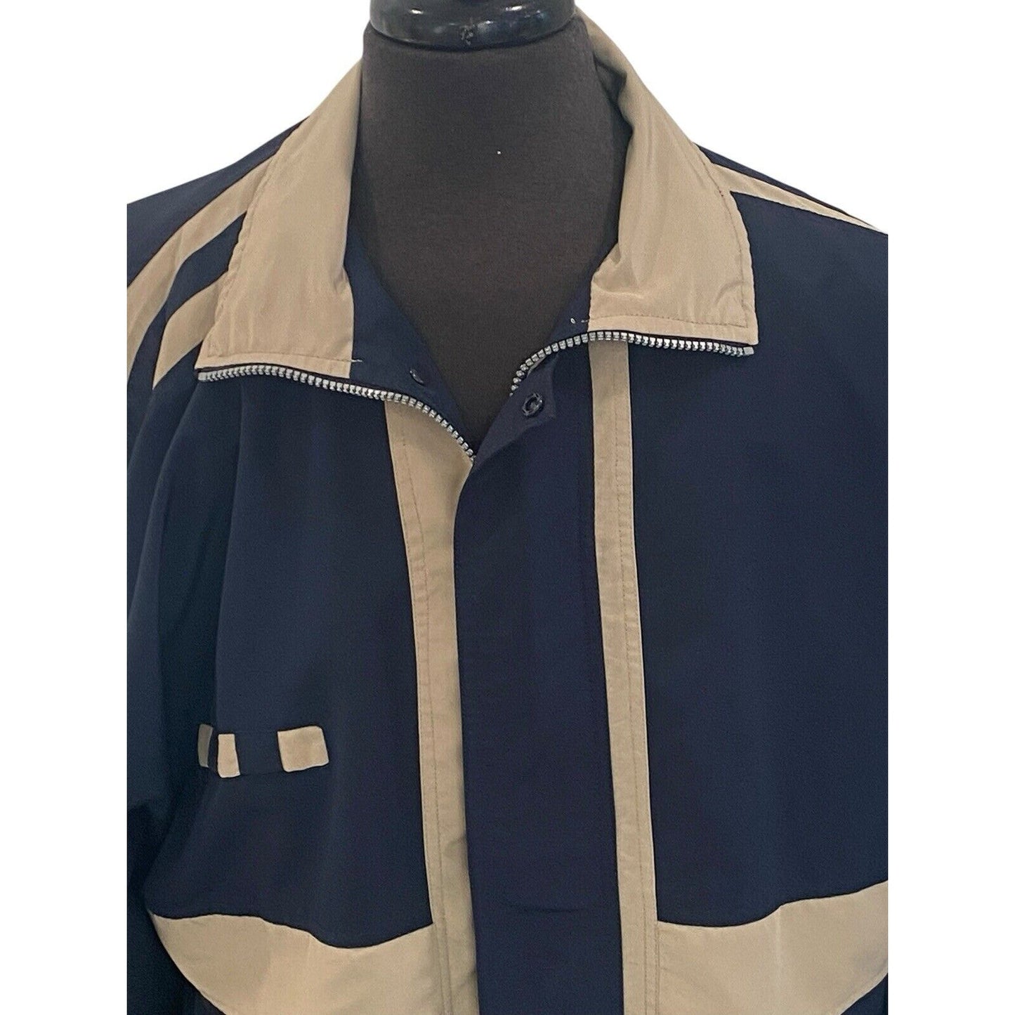 Vangelis Sports Wear Mens Windbreaker Size Large Full Zip Lined Blue Tan Jacket