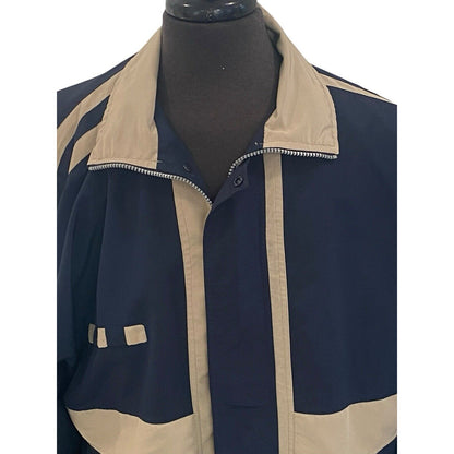 Vangelis Sports Wear Mens Windbreaker Size Large Full Zip Lined Blue Tan Jacket