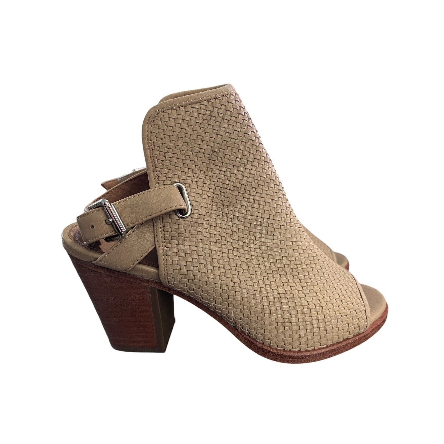 Frye Womens Woven Leather Slingback Open Toe Booties Boots Dani Lt Beige Size 9