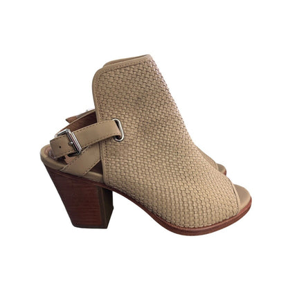 Frye Womens Woven Leather Slingback Open Toe Booties Boots Dani Lt Beige Size 9